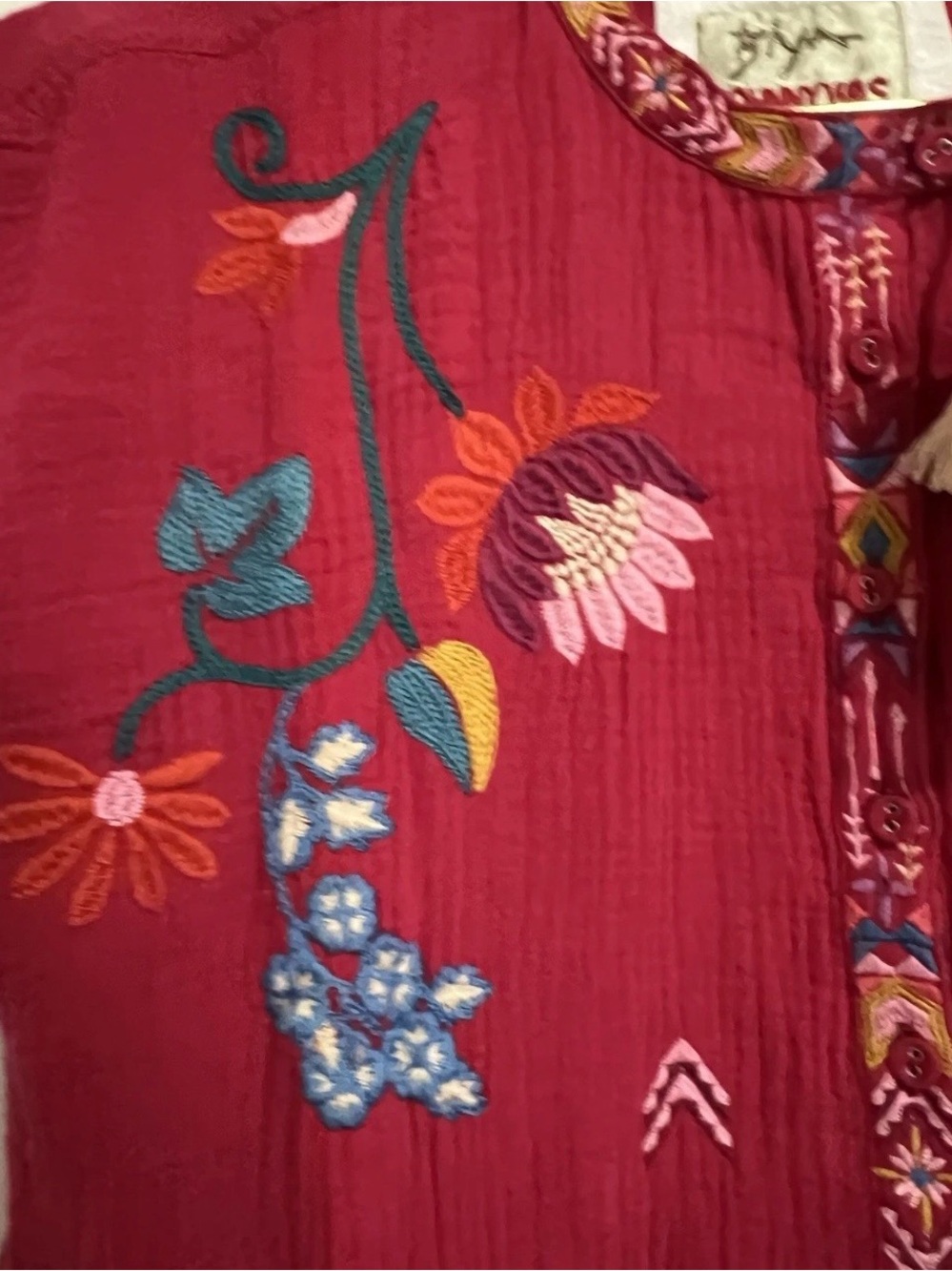 Johnny Was Size M Color Jzz (Red/Pink) Embroidered Mishti Lines Dress Elena - Picture 9 of 12